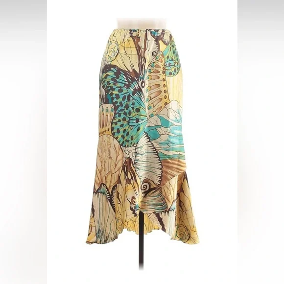 VTG y2k 2000s Russel Keng 100% Silk Midi Monarch Butterfly Skirt Layered Bias 8 - Picture 2 of 13